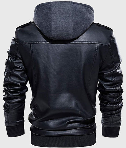 Chris Men’s Hooded Black Leather Bomber Jacket – Urban Streetwear Style