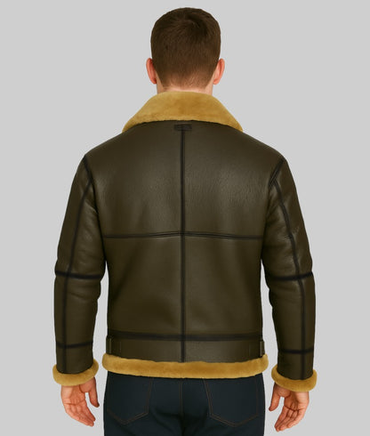 Men’s Genuine Brown B3 Shearling Leather Bomber Jacket