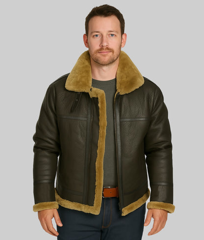 Men’s Genuine Brown B3 Shearling Leather Bomber Jacket