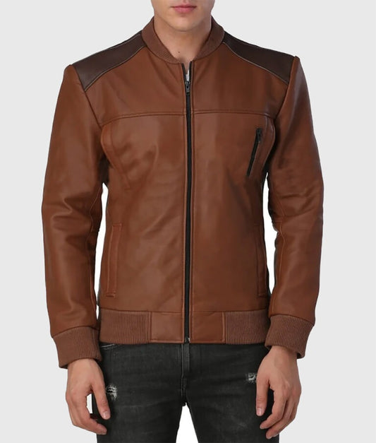 George Men’s Brown Classic Leather Bomber Jacket