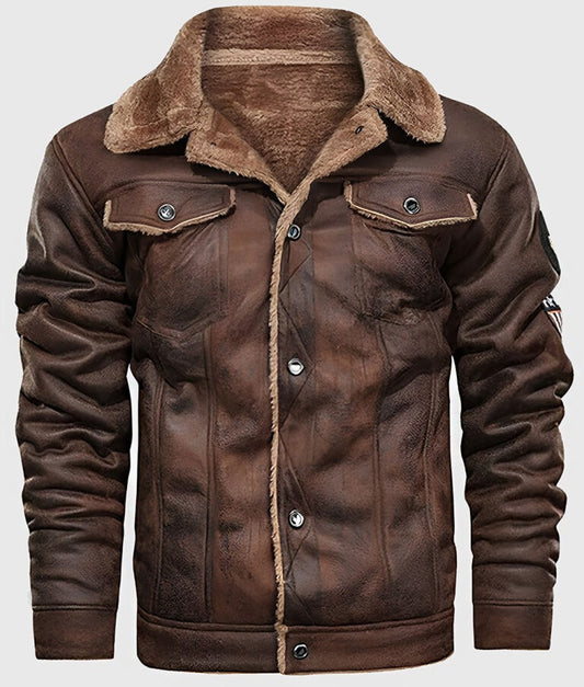 Nathan Men’s Distressed Brown G-1 Flight Bomber Leather Jacket