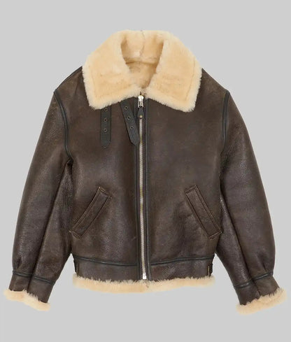 Gerald Men’s Brown B-3 Shearling Leather Bomber Aviator Jacket