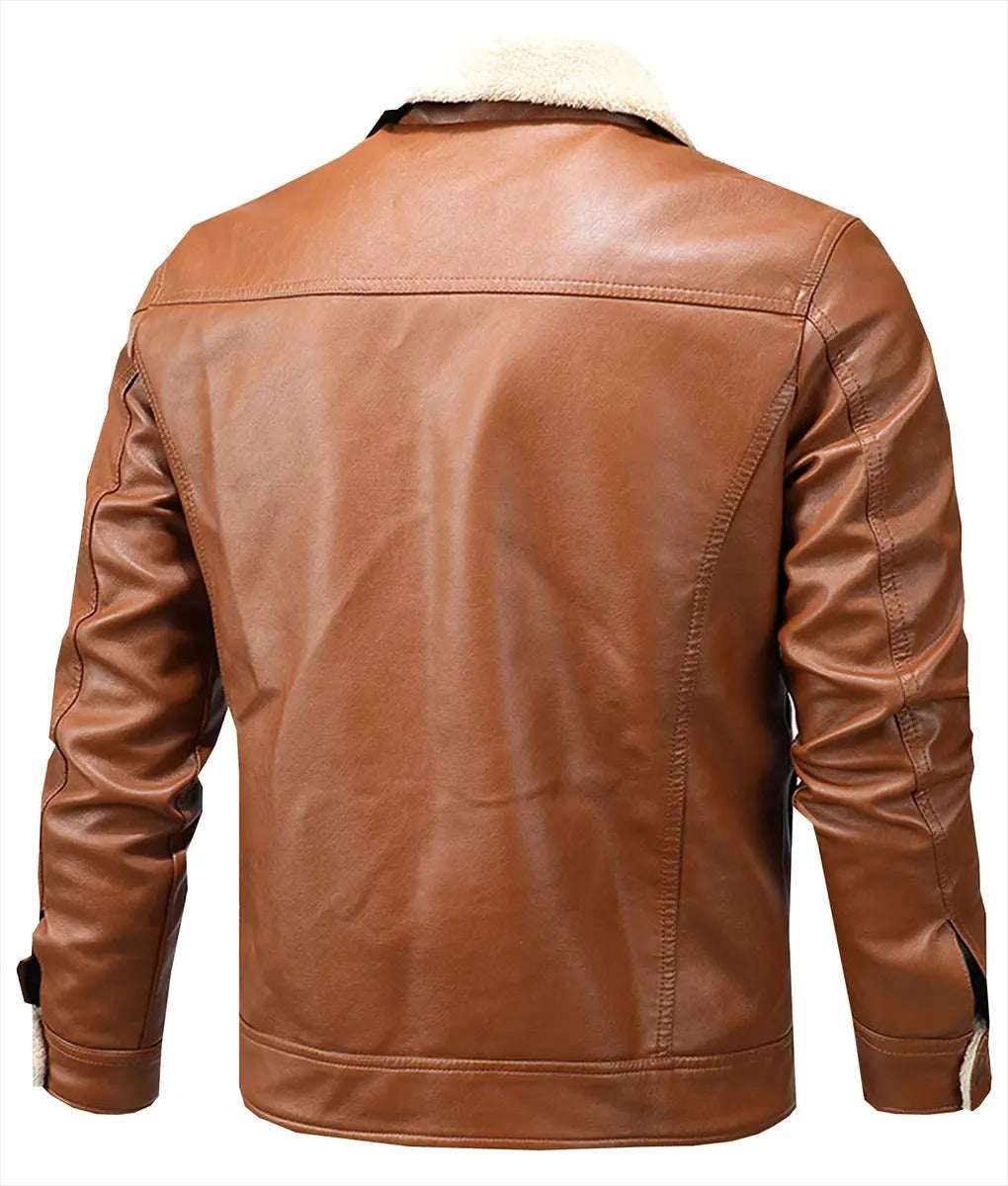 Grayson Men’s Brown Leather Shearling Trucker Jacket - Warmth and Style