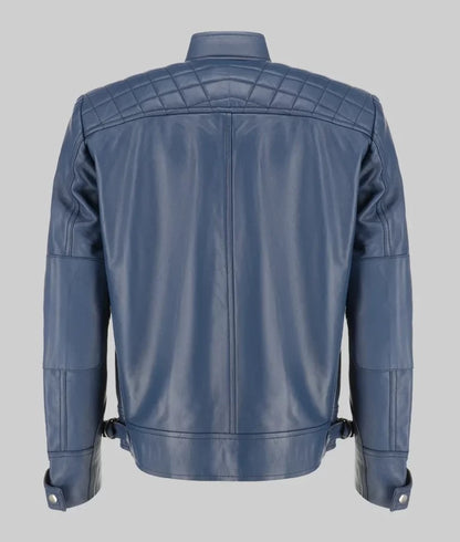 Men’s Blue Quilted Leather Cafe Racer Jacket