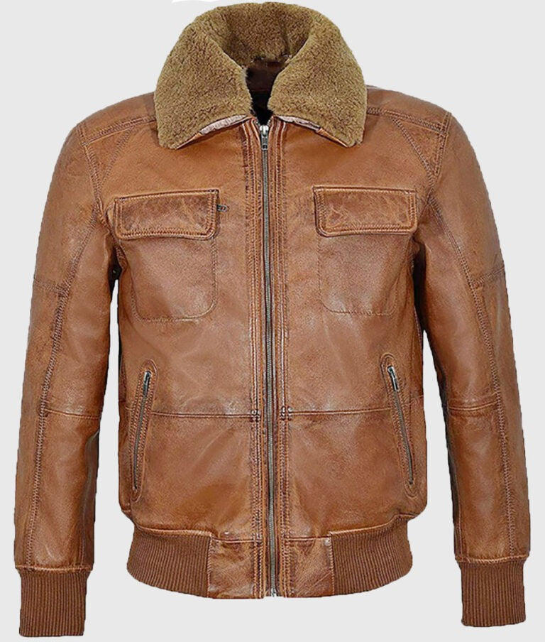 Jackson Men’s Distressed Brown Vintage Leather Bomber Jacket