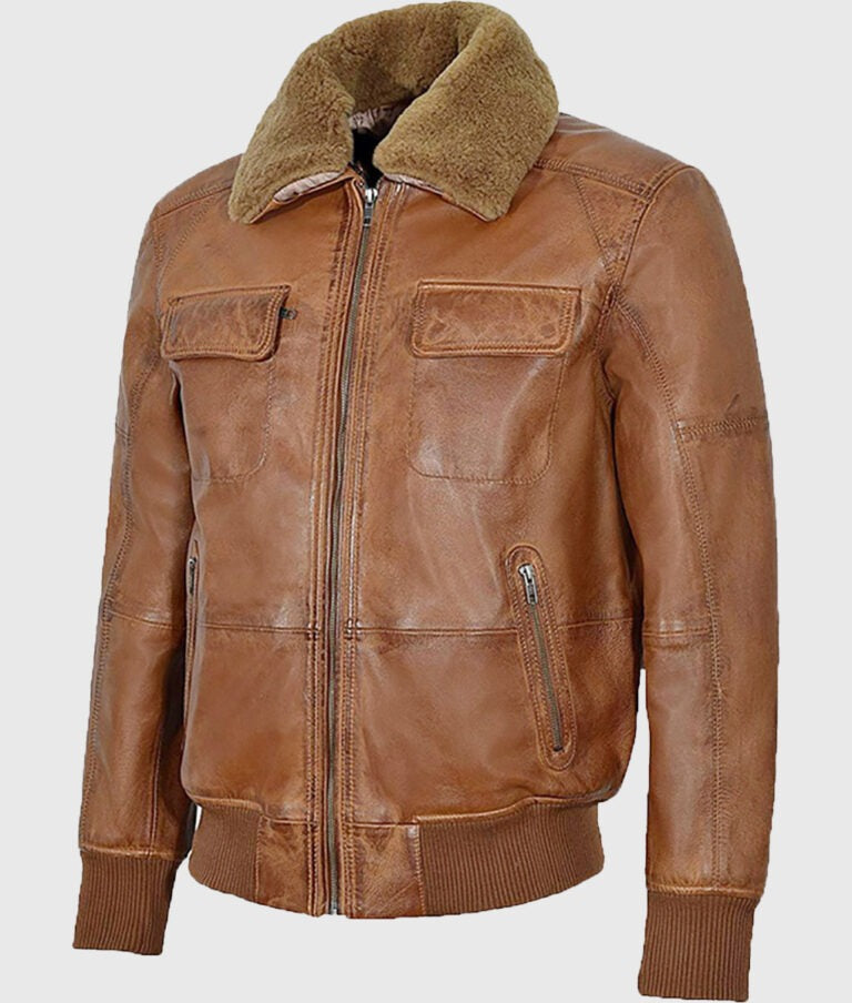 Jackson Men’s Distressed Brown Vintage Leather Bomber Jacket