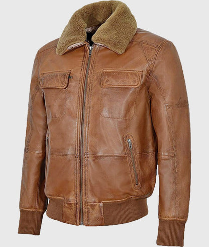 Jackson Men’s Distressed Brown Vintage Leather Bomber Jacket