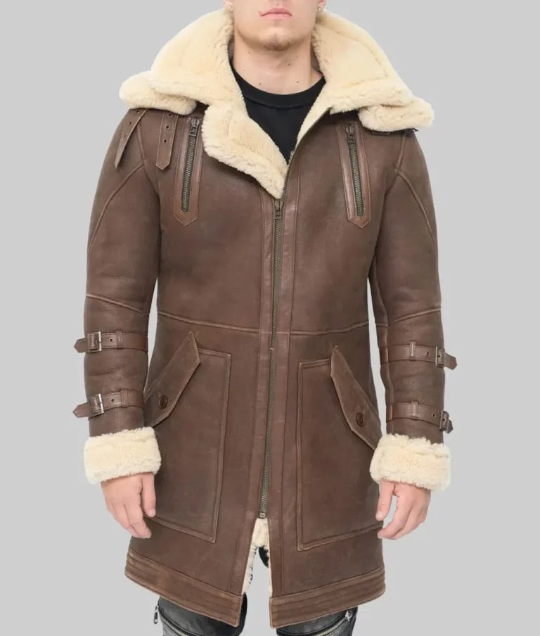 Greg Men’s Brown Shearling Bomber Leather Winter Coat