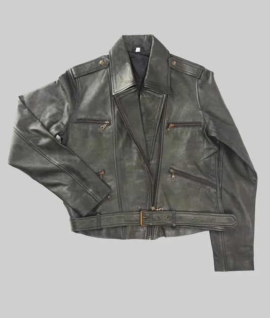 Greg Men's Grey Distressed Biker Leather Jacket