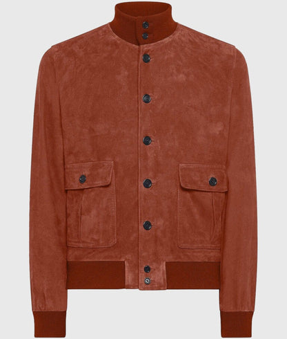 Gunther Men’s Brown Suede Leather Bomber Jacket