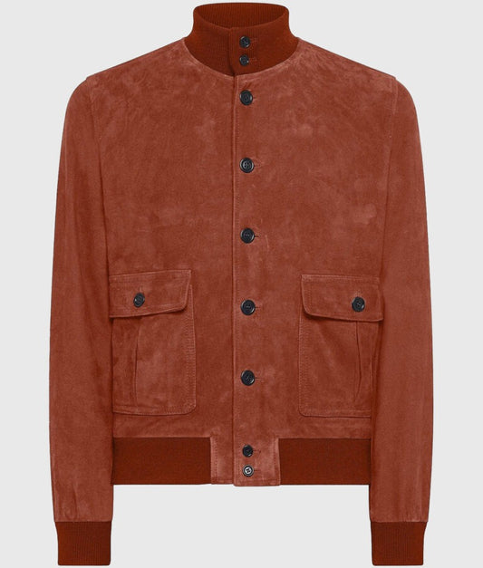 Gunther Men’s Brown Suede Leather Bomber Jacket
