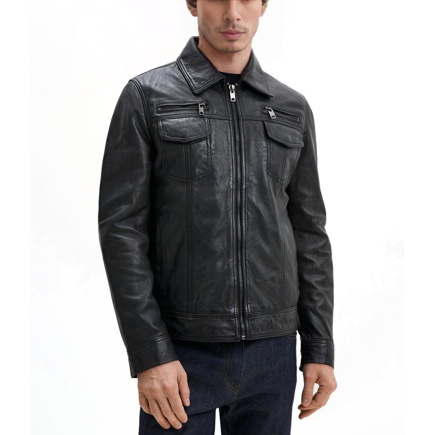 Handmade Black Veg-Tanned Leather Jacket – Premium Vegetable Tanned Outerwear