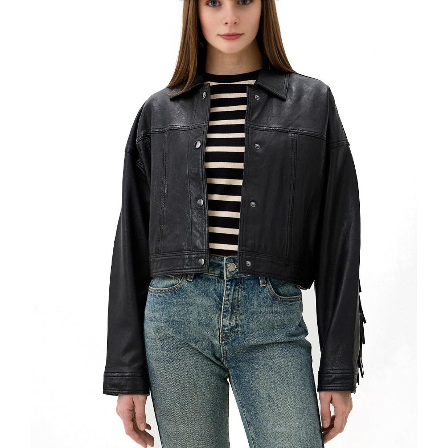 Handmade Fringed Veg-Tanned Leather Biker Jacket – Oversized Western Style Outerwear