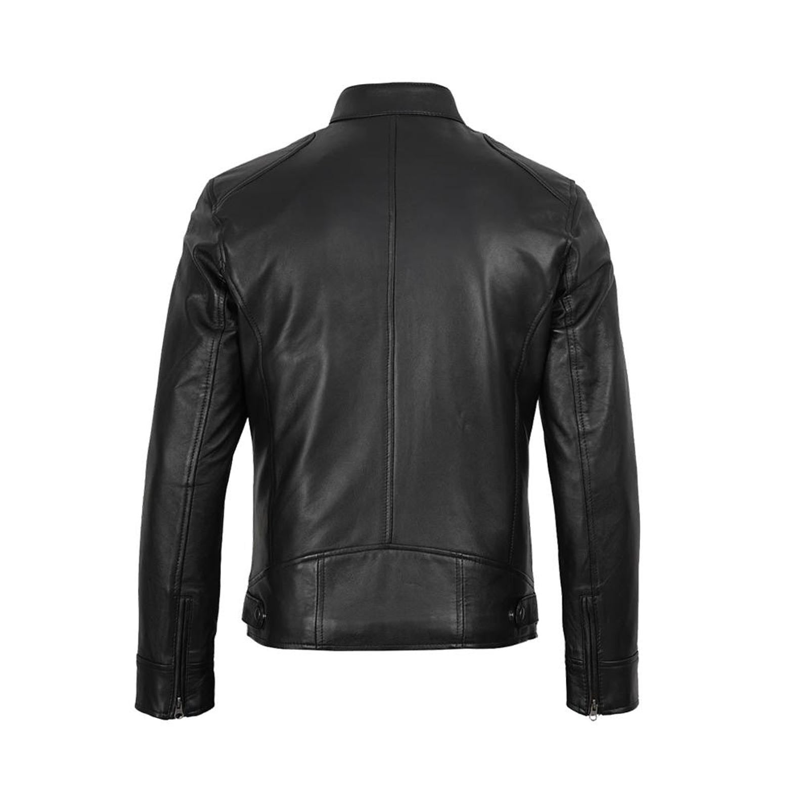 Handmade Men’s Café Racer Biker Jacket – Real Sheepskin Black Leather Jacket