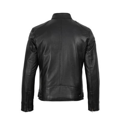 Handmade Men’s Café Racer Biker Jacket – Real Sheepskin Black Leather Jacket