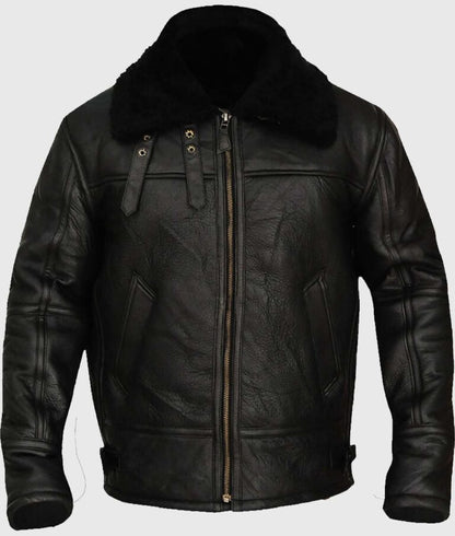 Hardy Men’s Black B-3 Shearling Aviator Leather Jacket