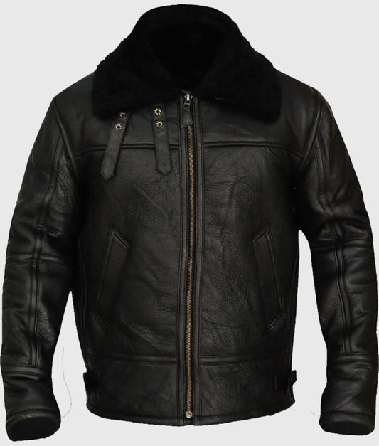 Hardy Men’s Black B-3 Shearling Aviator Leather Jacket
