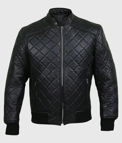 Harrison Men’s Black Quilted Leather Bomber Jacket