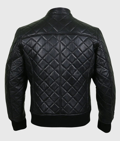 Harrison Men’s Black Quilted Leather Bomber Jacket