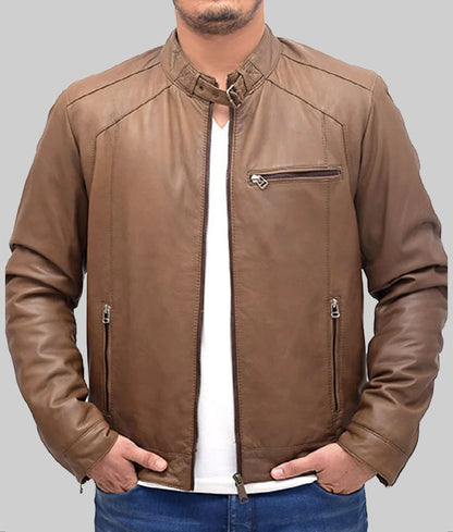 Men’s Heavy-Duty Brown Real Leather Bomber Jacket