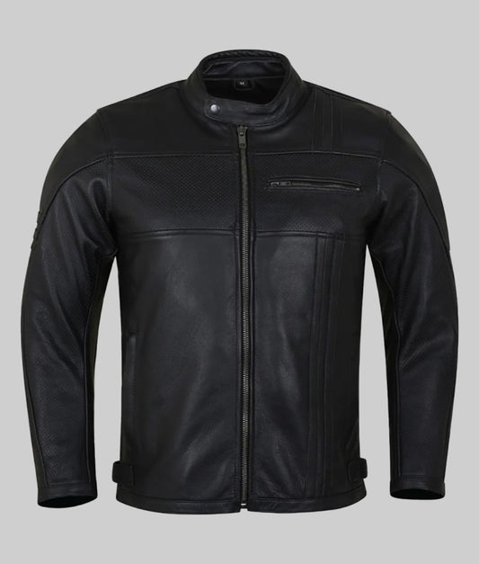 Henry Men’s Black Rugged Cafe Racer Leather Jacket