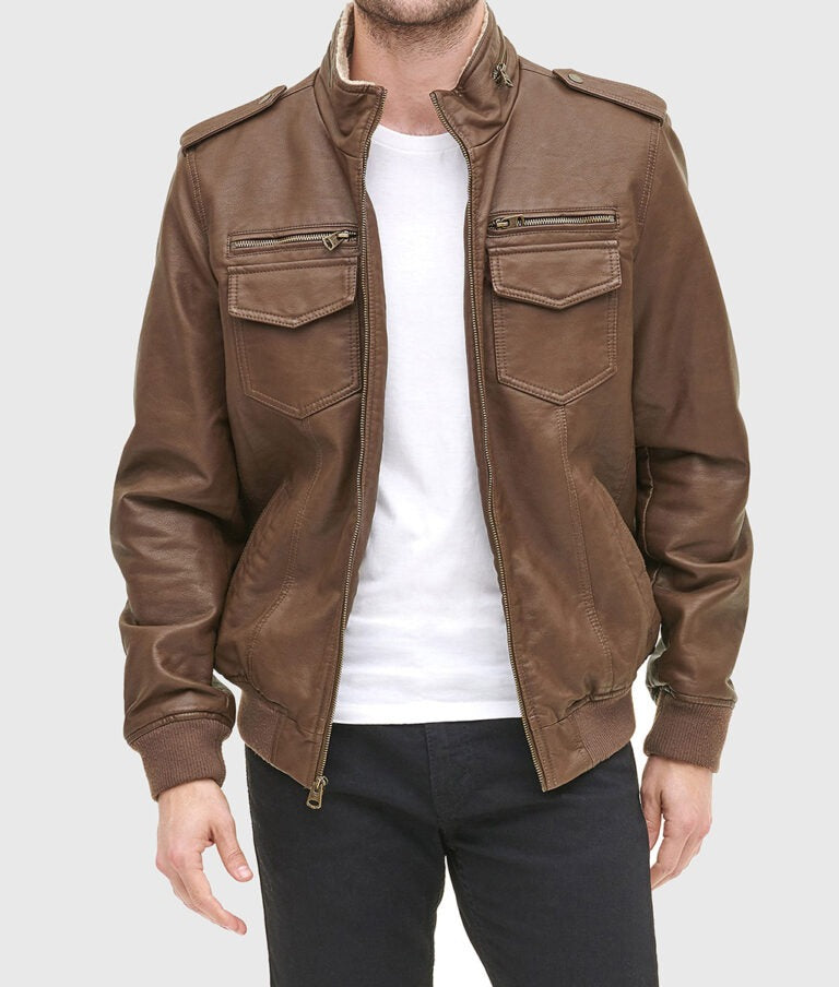 Henry Men’s Classic Brown Leather Bomber Jacket