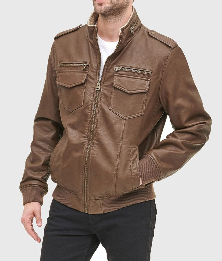 Henry Men’s Classic Brown Leather Bomber Jacket