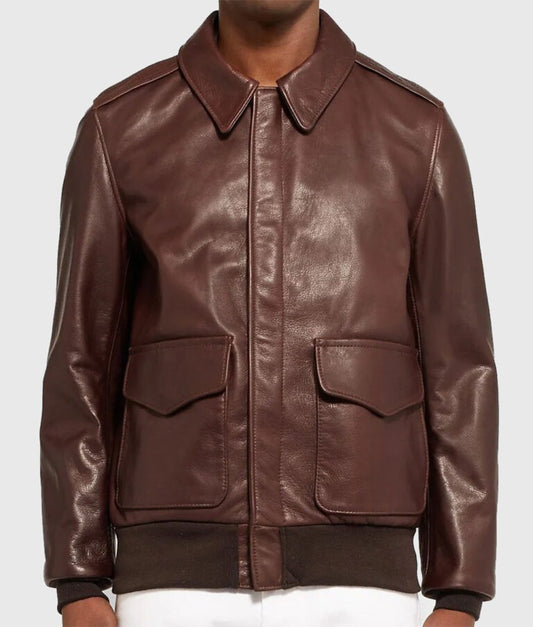 Classic Men’s Brown A-2 Leather Bomber Jacket