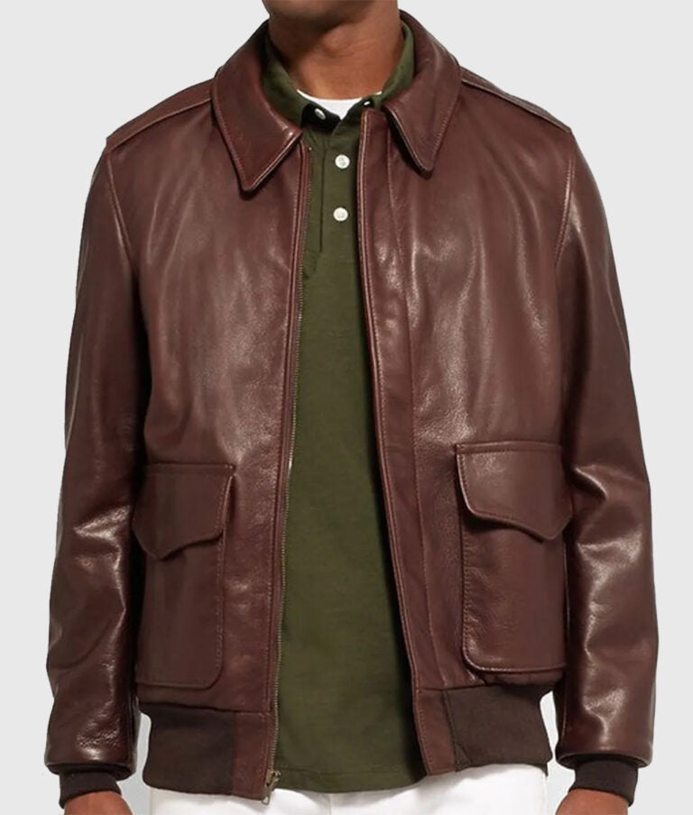 Classic Men’s Brown A-2 Leather Bomber Jacket