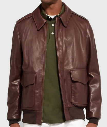 Classic Men’s Brown A-2 Leather Bomber Jacket