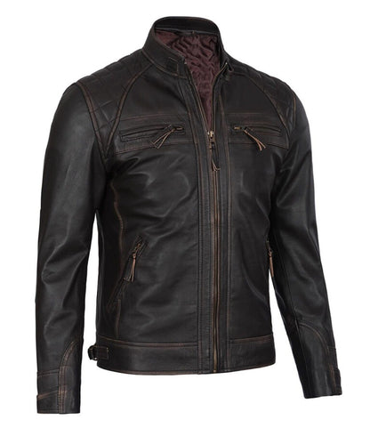 Ian Men’s Brown Quilted Cafe Racer Leather Jacket