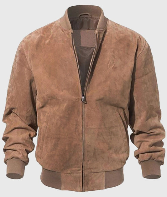 Donald Men’s Classic Brown Suede Bomber Jacket