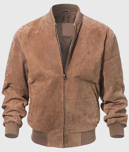 Donald Men’s Brown Suede Leather Bomber Jacket