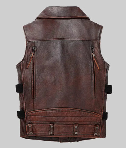 Jack Men’s Asymmetrical Zipper Brown Vintage Biker Leather Vest