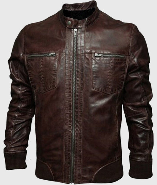 Jack Men’s Brown Bomber Moto Leather Jacket – Rugged Style, Everyday Comfort