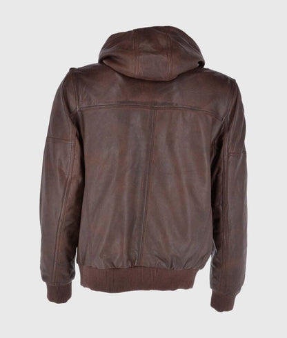 Jackson Men’s Dark Brown Hooded Leather Bomber Jacket – Rugged Utility Meets Street Style