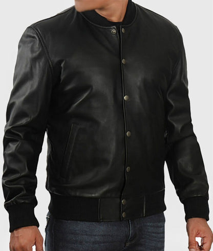 Tyler Men’s Black Leather Varsity Jacket