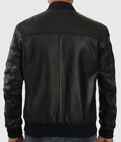 Tyler Men’s Black Leather Varsity Bomber Jacket