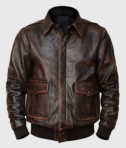 Jacob Men’s Distressed Brown A-2 Flight Bomber Leather Jacket