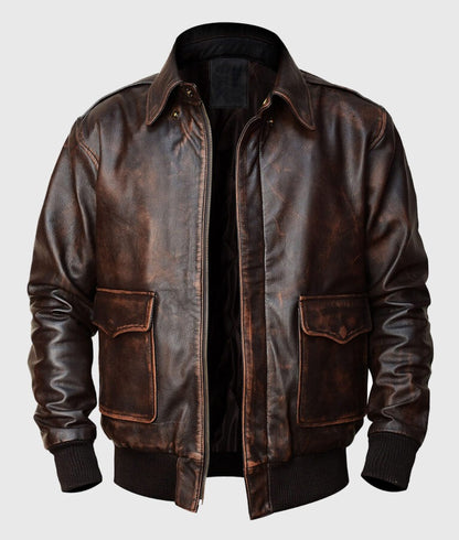 Jacob Men’s Distressed Brown A-2 Flight Bomber Leather Jacket