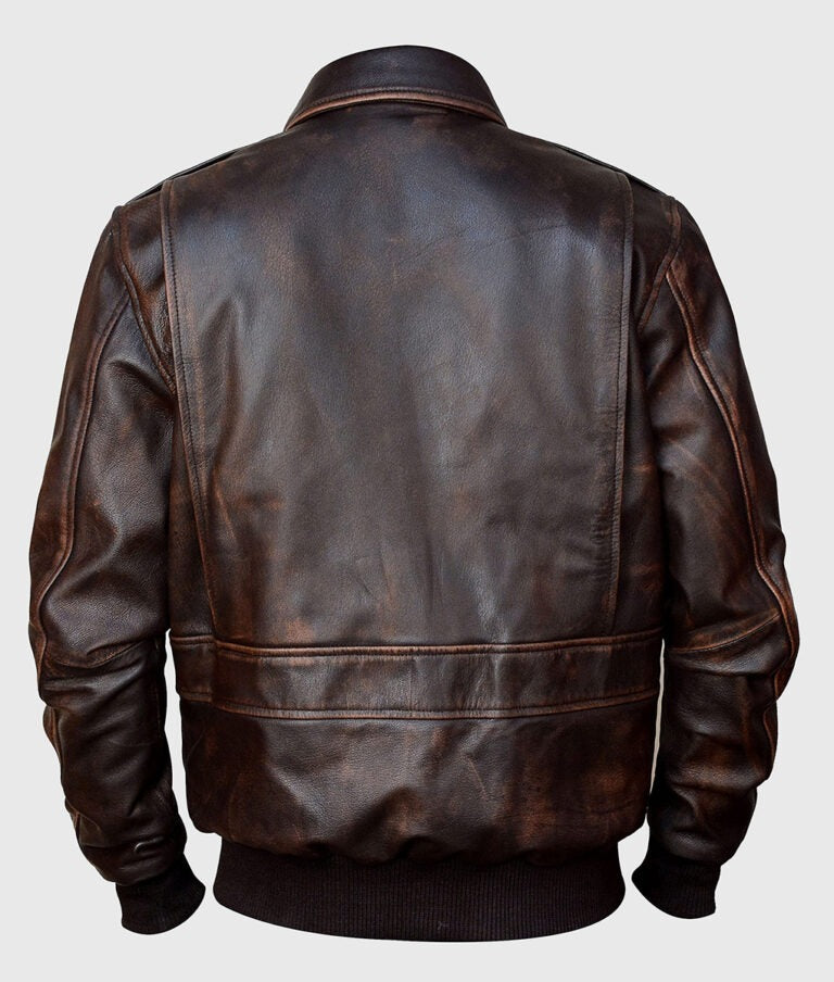 Jacob Men’s Distressed Brown A-2 Flight Bomber Leather Jacket