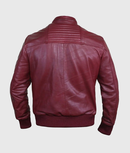 Jade Men’s Maroon Moto Bomber Leather Jacket – Sleek Streetwear with an Edge