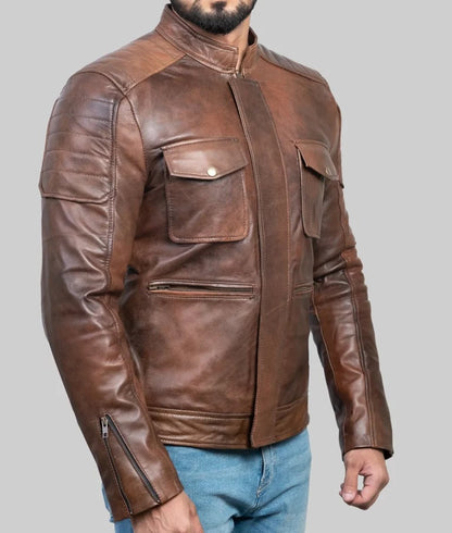 Jake Men’s Brown Distressed Biker Leather Jacket