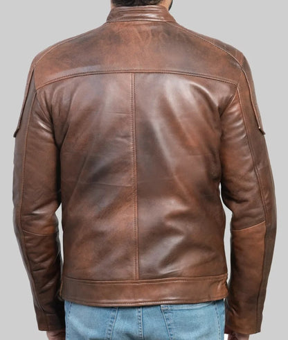 Jake Men’s Brown Distressed Biker Leather Jacket