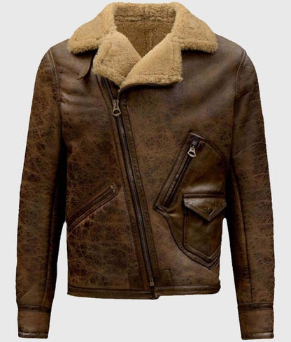 Jamie Men’s Distressed Brown Leather Bomber Jacket