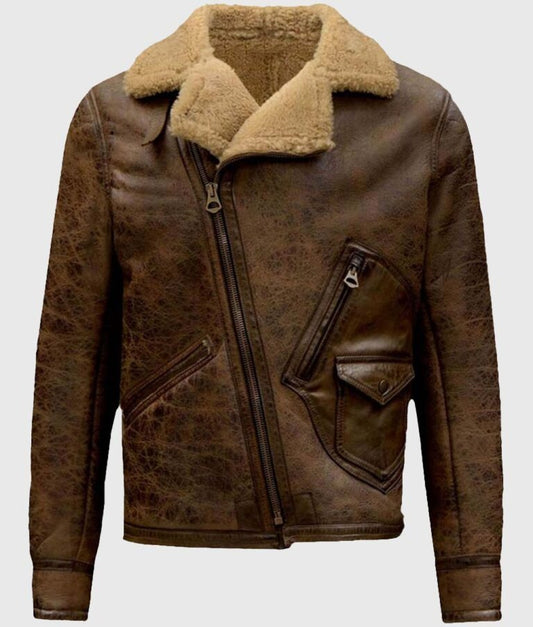 Jamie Men’s Distressed Brown Leather Bomber Jacket