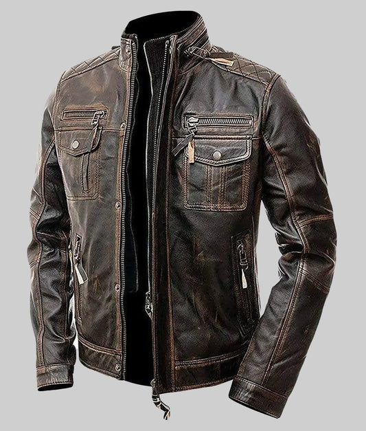 Jasper Men’s Brown Cafe Racer Leather Jacket
