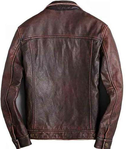Jasper Men’s Brown Rugged Leather Trucker Racer Jacket