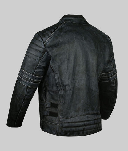 Jaxon Men’s Dark Gray Distressed Padded Cafe Racer Leather Jacket