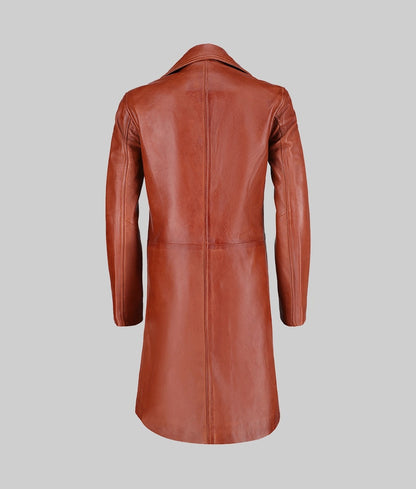 Jenna Women’s Minimalist Brown Genuine Leather Trench Coat